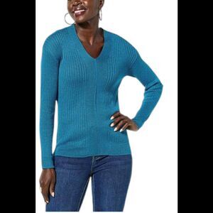 LB70 by Lloyd Boston Metallic Ribbed Knit Sweater Lyons Blue - Regular